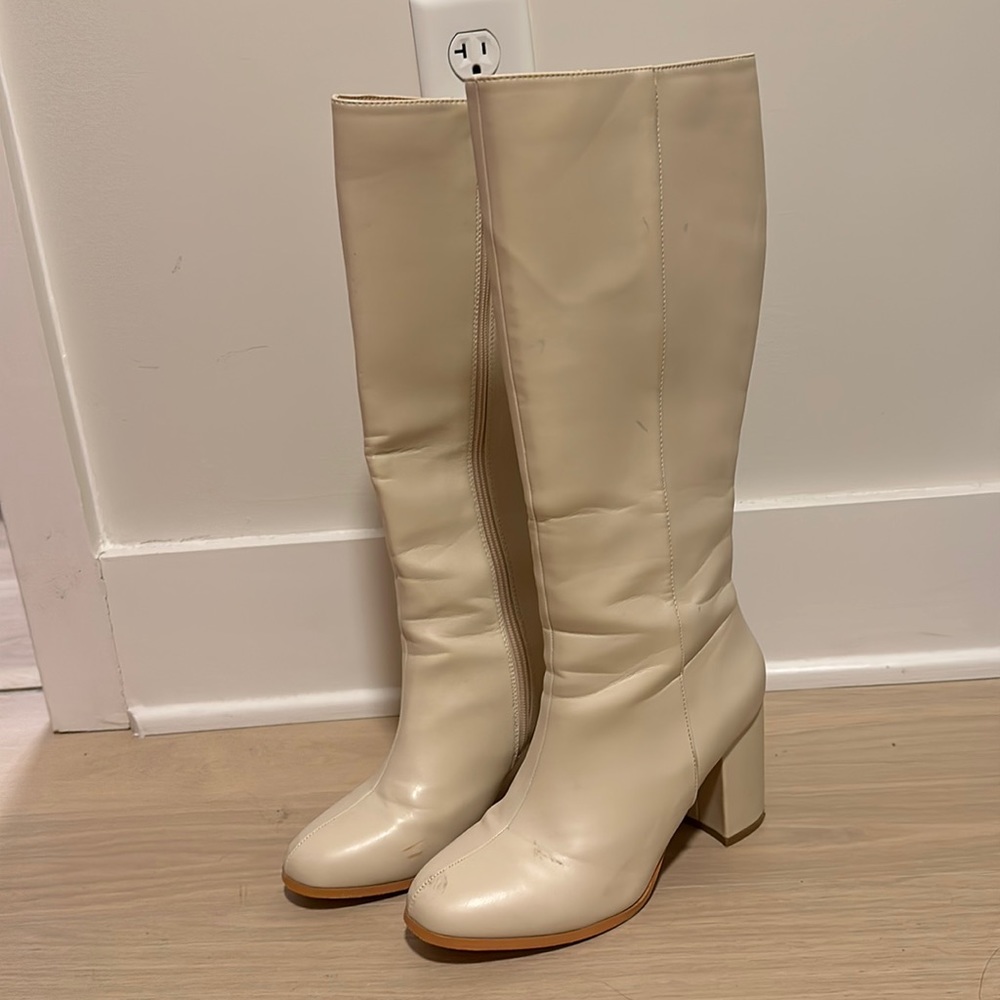 SOLD! Worn Once! Cream knee high boots